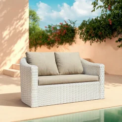 MOBELLIA Salon de jardin en résine tressée 7 places 5 pcs Calvi Blanc et taupe Tressé Blanc - Taupe Discount