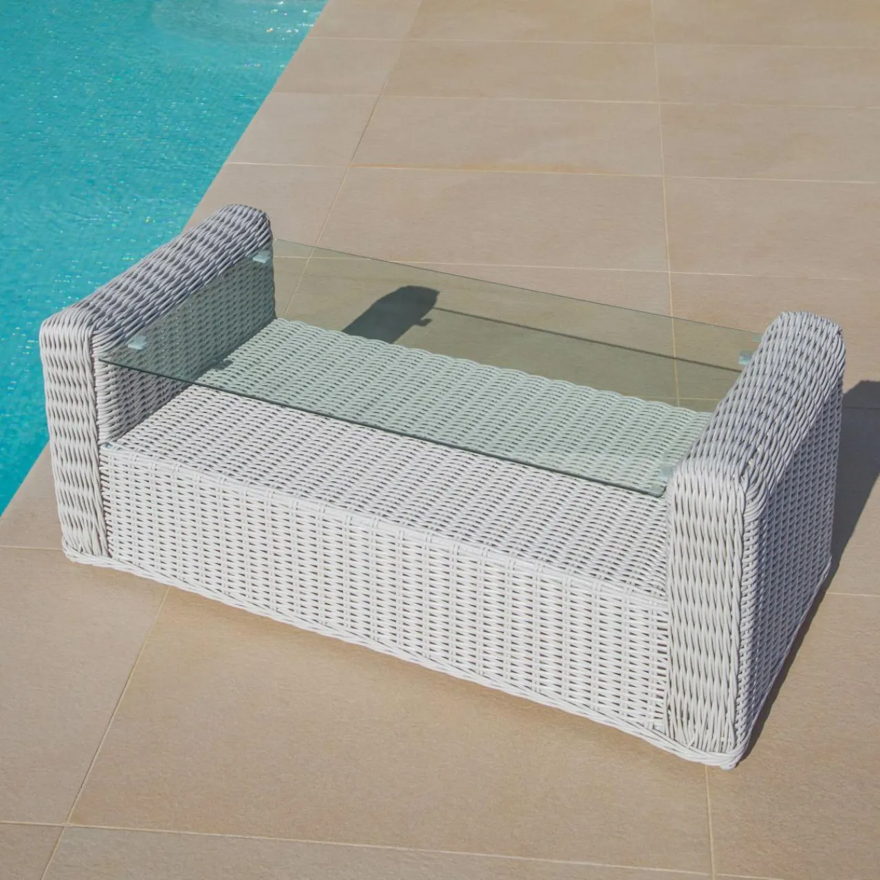 MOBELLIA Salon de jardin en résine tressée 7 places 5 pcs Calvi Blanc et taupe Tressé Blanc - Taupe Discount