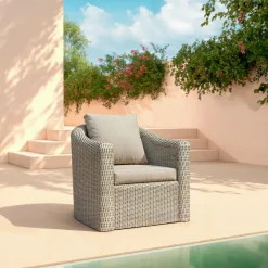 MOBELLIA Salon de jardin en résine tressée 7 places 5 pcs Calvi Gris et taupe Tressé Gris - Taupe Discount