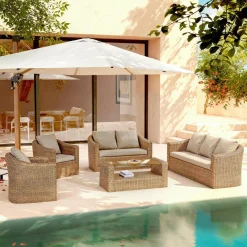 MOBELLIA Salon de jardin en résine tressée 7 places 5 pcs Calvi Sepia et taupe Tressé Sepia - Taupe Online