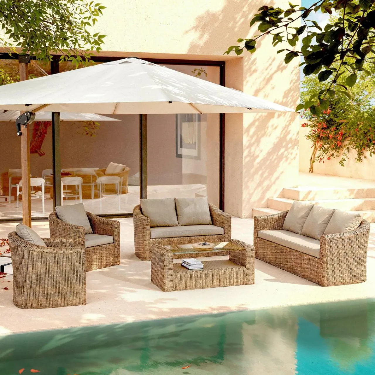 MOBELLIA Salon de jardin en résine tressée 7 places 5 pcs Calvi Sepia et taupe Tressé Sepia - Taupe Online