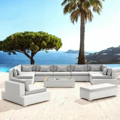 MOBELLIA Salon de jardin en résine tressée 9 places 9 pcs Palma Blanc et gris Tresse Blanc - Gris Clearance