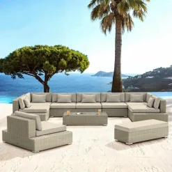 MOBELLIA Salon de jardin en résine tressée 9 places 9 pcs Palma Gris et beige Tresse Gris - Beige Sale