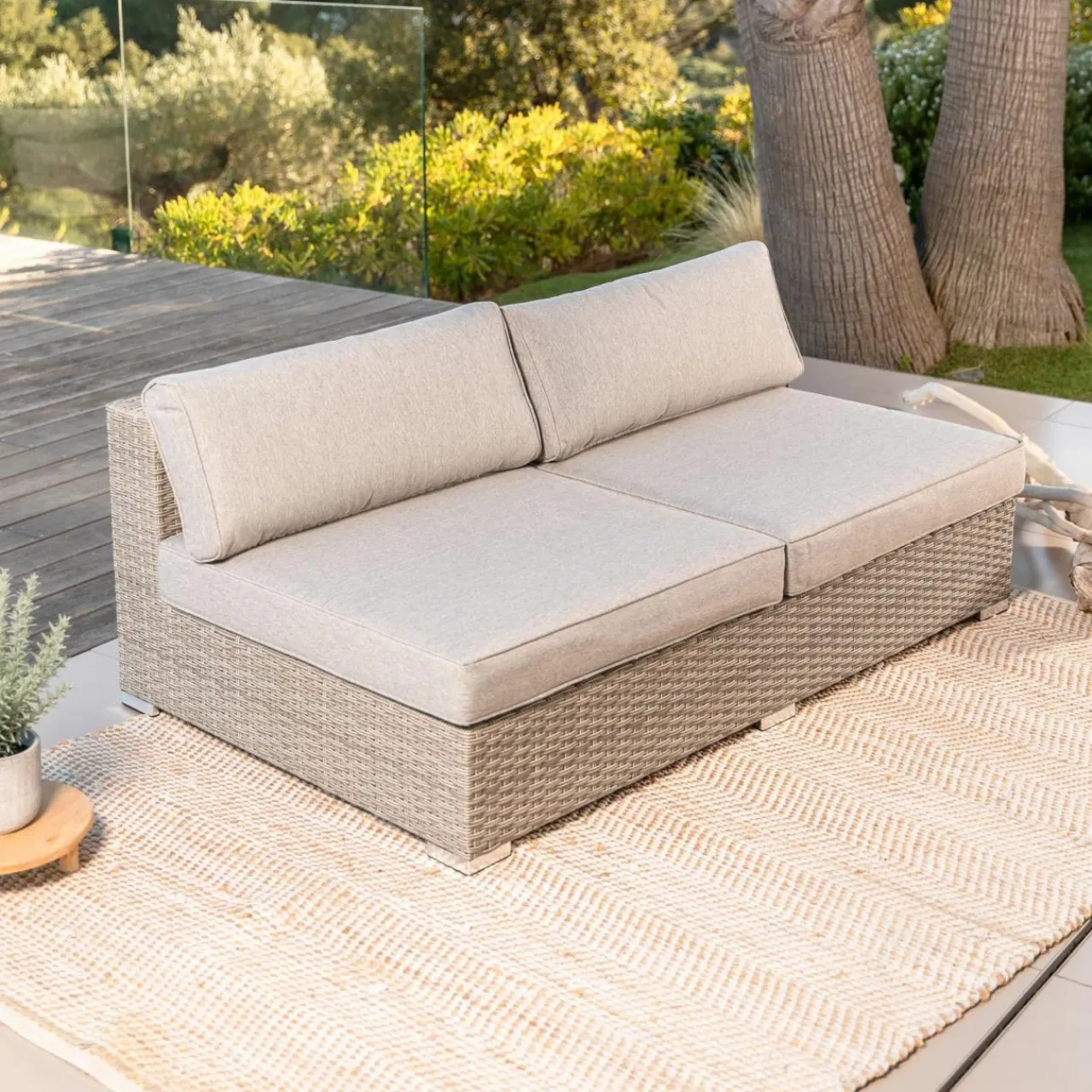 MOBELLIA Salon de jardin en résine tressée 9 places 9 pcs Palma Gris et taupe Tressé Gris - Taupe Clearance
