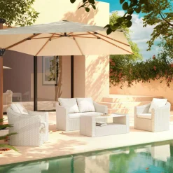 MOBELLIA Salon de jardin en résine tressée 4 places 4 pcs Calvi Blanc Tressé Blanc - Blanc Sale