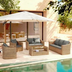 MOBELLIA Salon de jardin en résine tressée 7 places 5 pcs Calvi Sepia et gris foncé Tressé Sepia - Anthracite