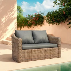 MOBELLIA Salon de jardin en résine tressée 7 places 5 pcs Calvi Sepia et gris foncé Tressé Sepia - Anthracite