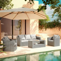 MOBELLIA Salon de jardin en résine tressée 5 places 4 pcs Calvi Gris et gris clair Tressé Gris - Gris clair Online