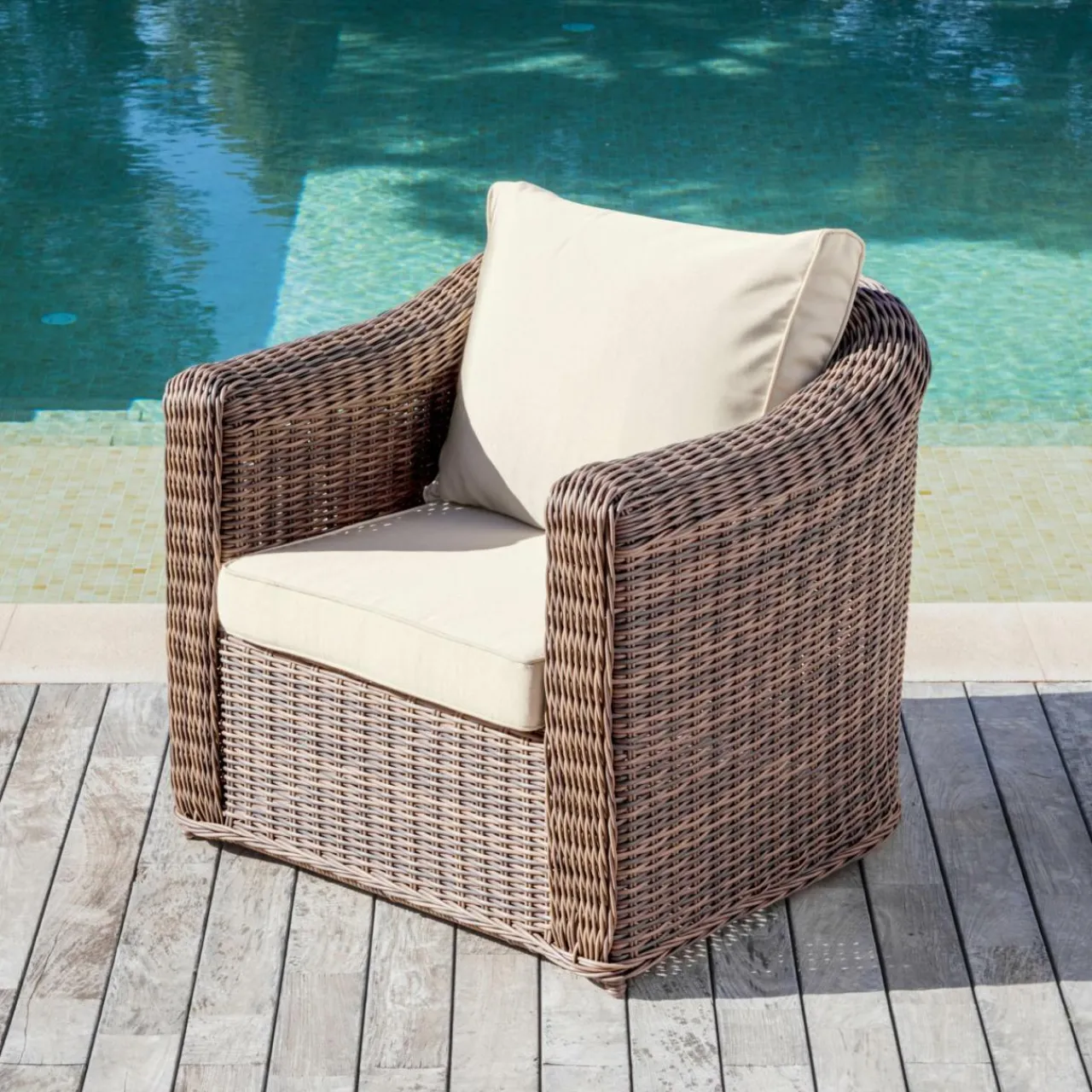 MOBELLIA Salon de jardin en résine tressée 4 places 4 pcs Calvi Sepia et beige Tressé Sepia - Beige Hot