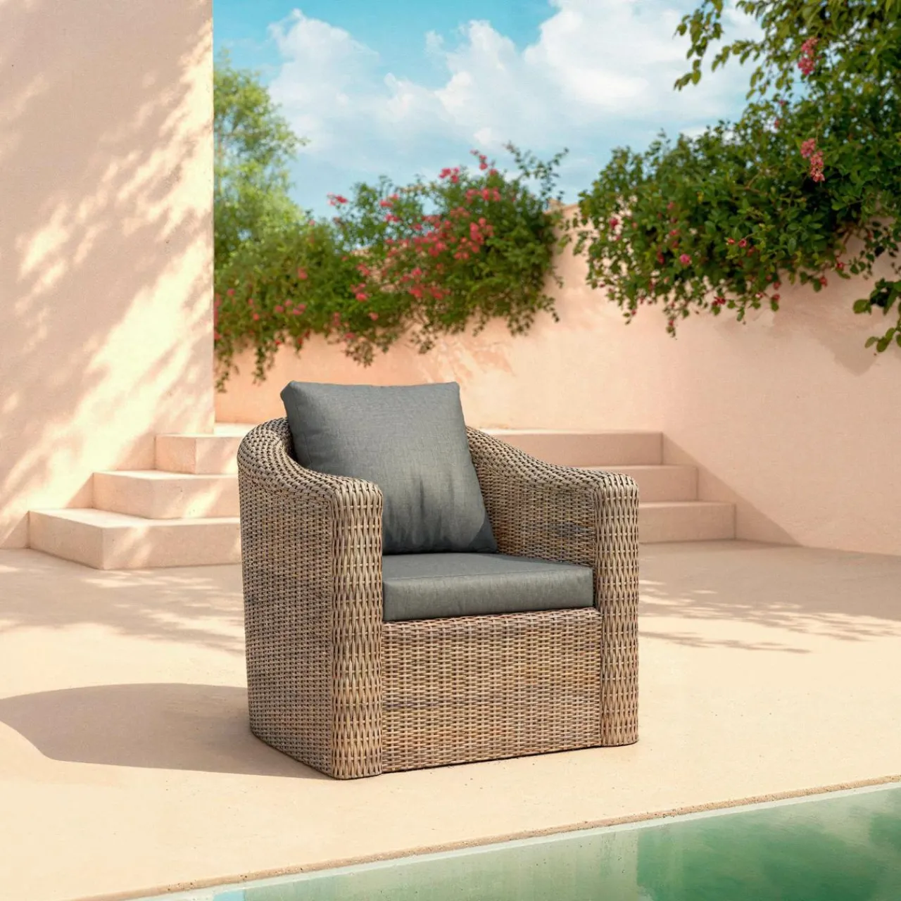 MOBELLIA Salon de jardin en résine tressée 5 places 4 pcs Calvi Sepia et gris foncé Tressé Sepia - Anthracite Online