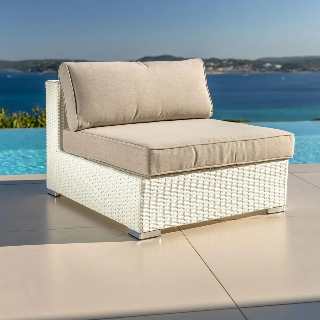MOBELLIA Salon de jardin en résine tressée 2 places 3 pcs Palma Blanc et taupe Tressé Blanc - Taupe