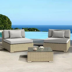 MOBELLIA Salon de jardin en résine tressée 2 places 3 pcs Palma Gris Tresse Gris - Gris