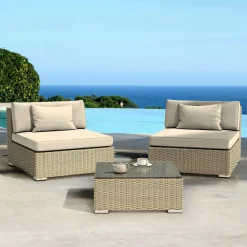 MOBELLIA Salon de jardin en résine tressée 2 places 3 pcs Palma Gris et beige Tresse Gris - Beige Outlet