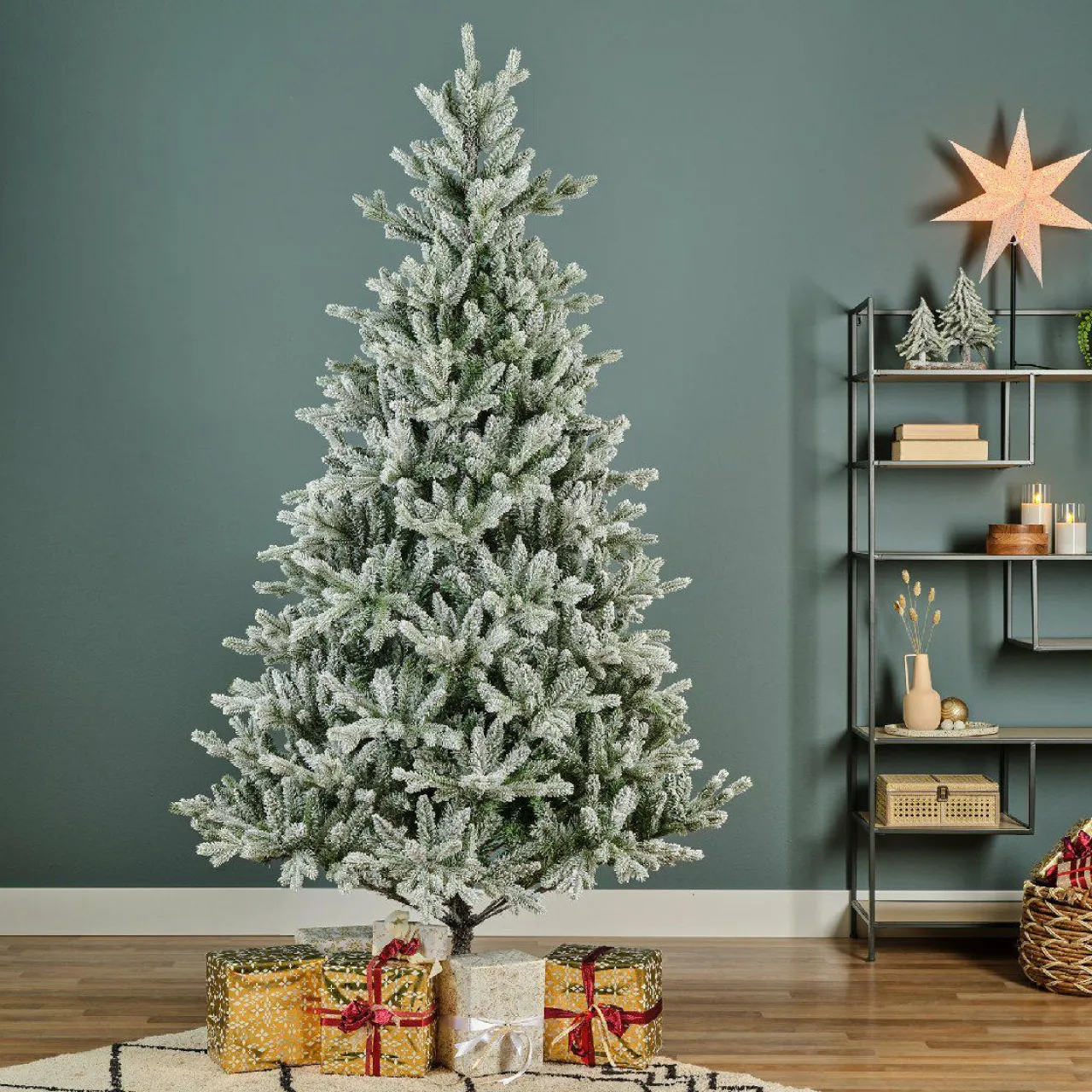 EMINZA Sapin artificiel de Noël (H150 cm) Allix Vert enneigé Sapin enneigé Clearance