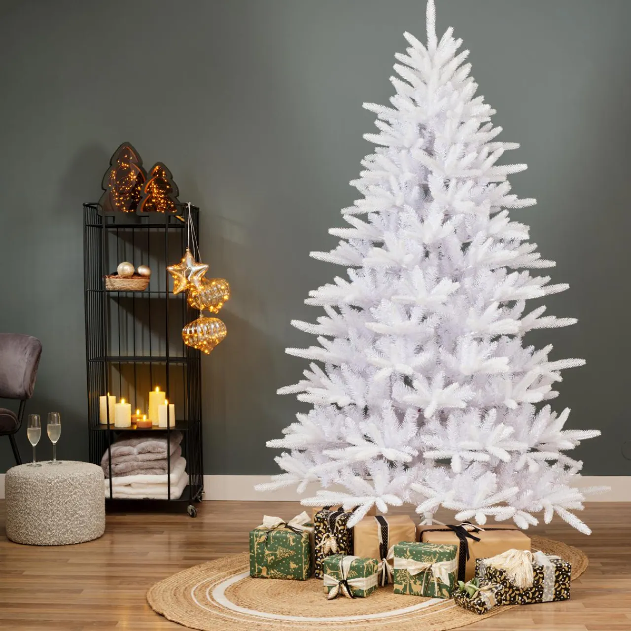 EMINZA Sapin artificiel de Noël (H210 cm) Odense Blanc irisé et pailleté Sapin blanc New