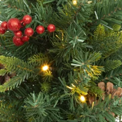 JJA Sapin artificiel de Noël lumineux (H90 cm) Baies et pomme de pin Sapin vert lumineux Online