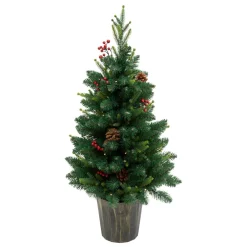 JJA Sapin artificiel de Noël lumineux (H90 cm) Baies et pomme de pin Sapin vert lumineux Online