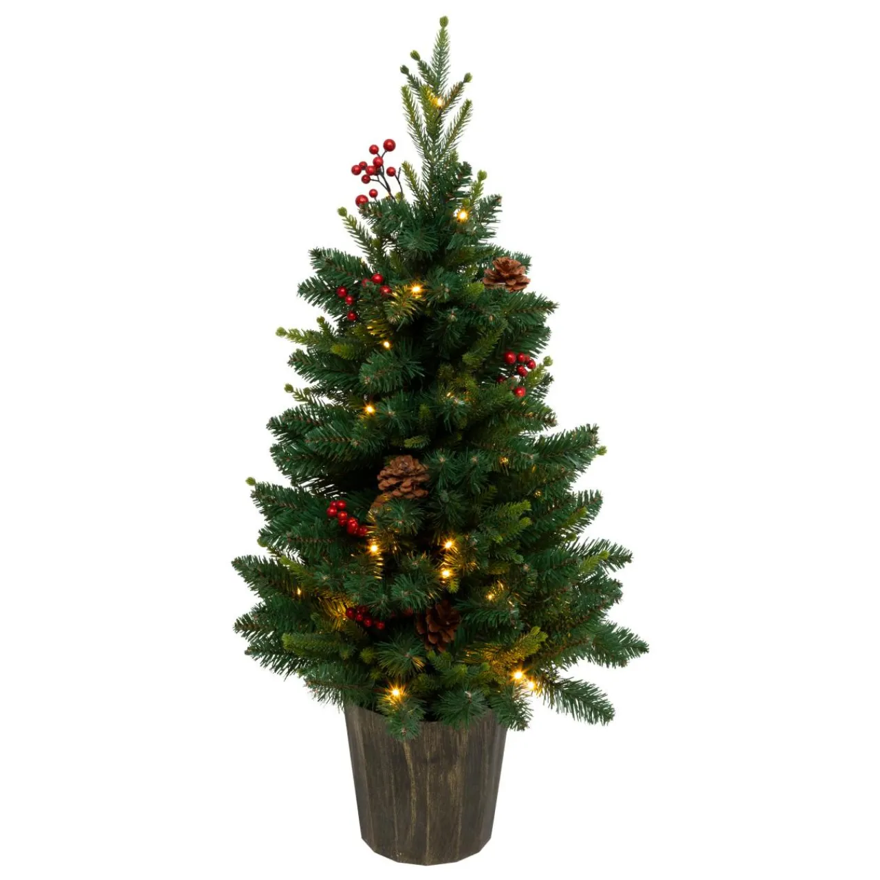 JJA Sapin artificiel de Noël lumineux (H90 cm) Baies et pomme de pin Sapin vert lumineux Online