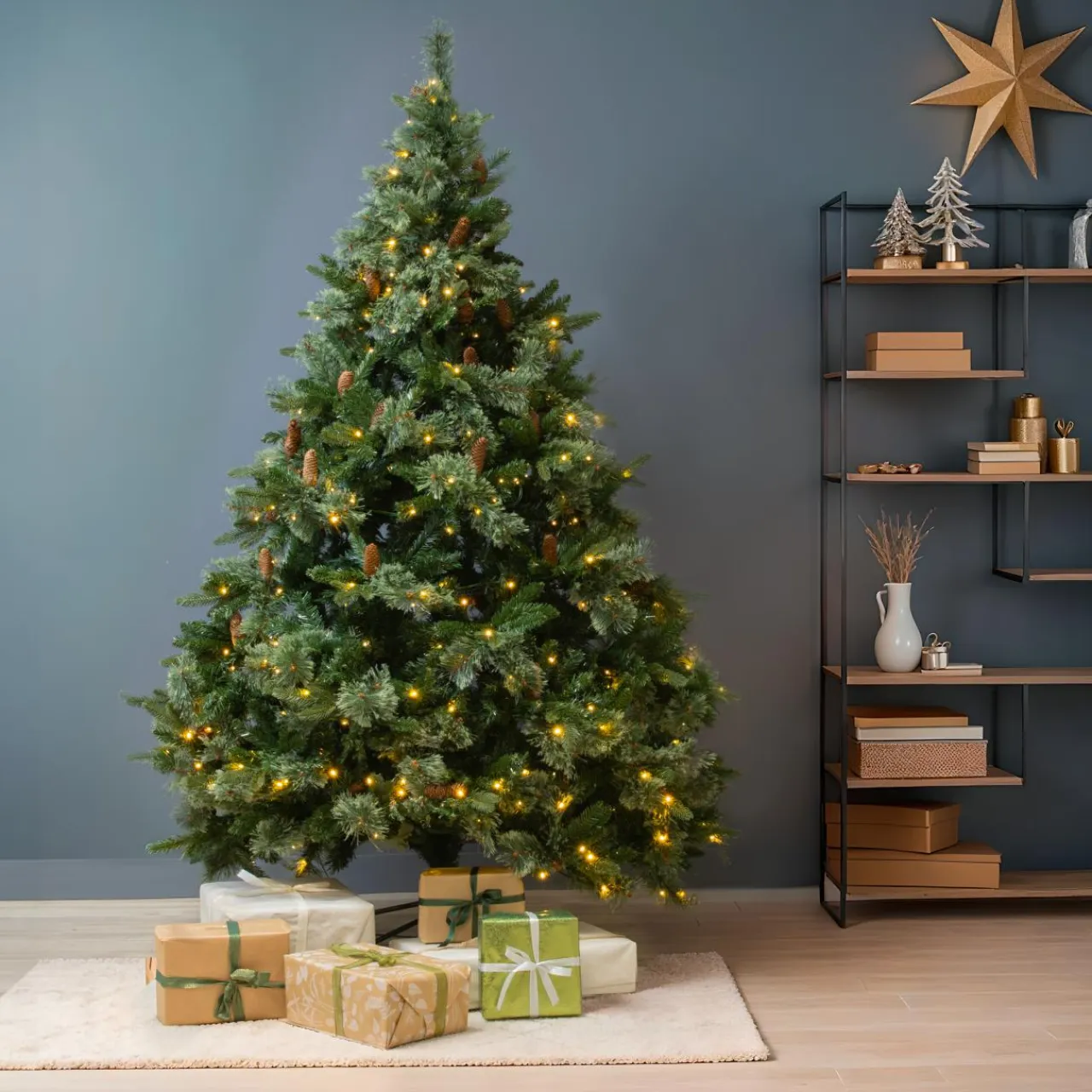 EMINZA Sapin de Noël artificiel lumineux (H210 cm) Washington Luxe Vert sapin Sapin vert lumineux Hot