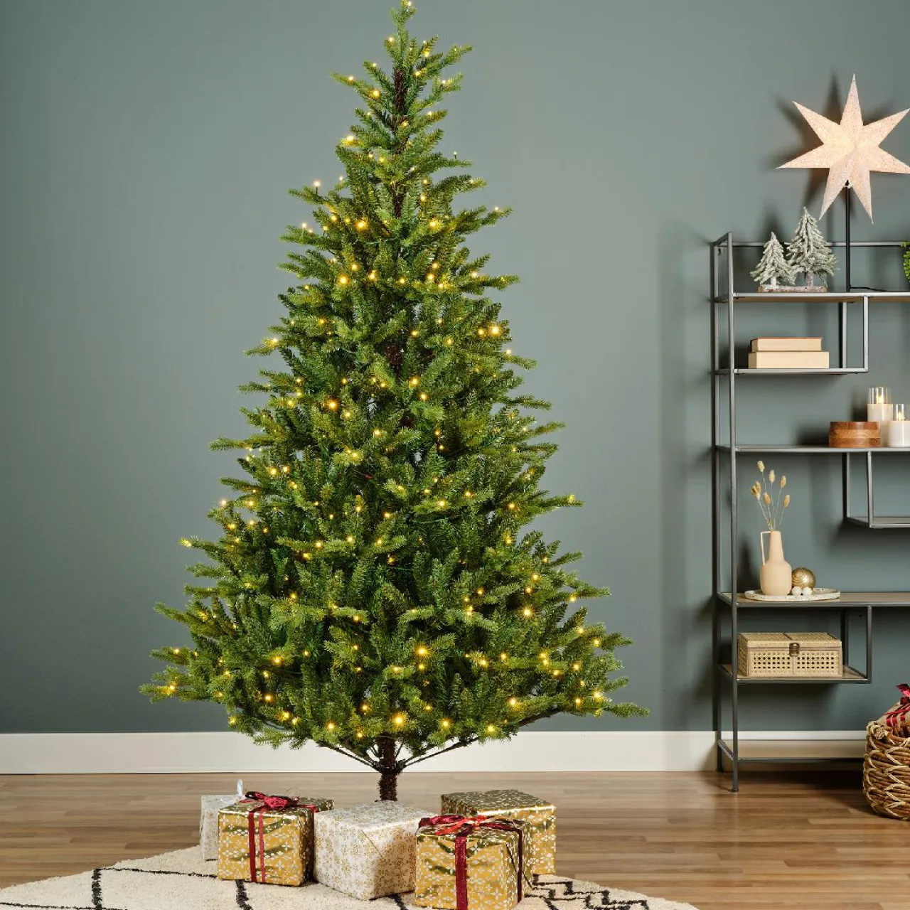 EMINZA Sapin de Noël artificiel lumineux 430 LED (H210 cm) Allix Vert sapin Sapin vert lumineux Hot