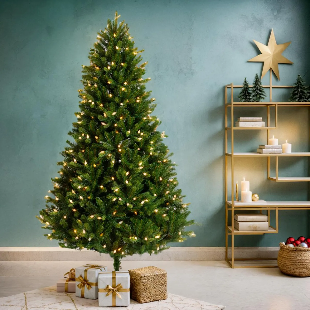 EMINZA Sapin de Noël artificiel lumineux 400 LED (H210 cm) Barrow Vert sapin Sapin vert lumineux Hot