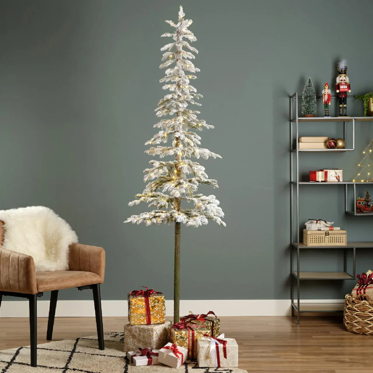 EMINZA Sapin de Noël artificiel lumineux 150 LED (H180 cm) Sierra Vert enneigé Sapin enneigé lumineux Sale