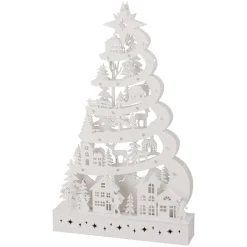 KOOPMAN Sapin de Noël lumineux en bois 15 LED (H45 cm) Conte de Neige Blanc Outlet