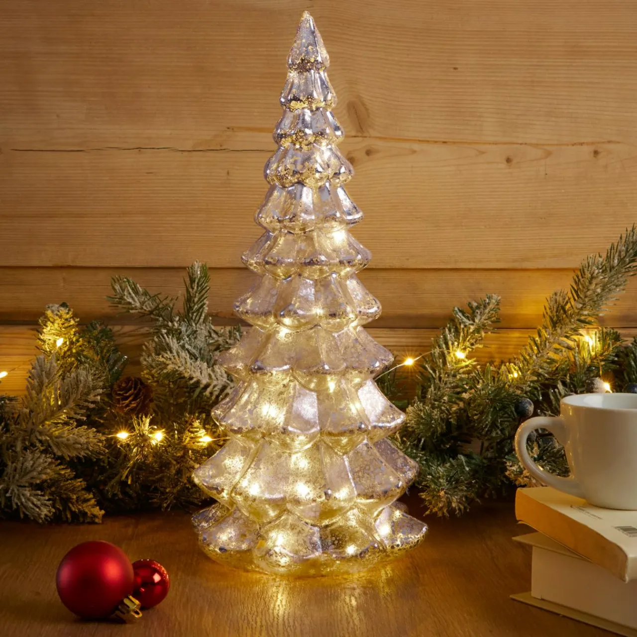 KAEMINGK Sapin de Noël lumineux à piles 20 LED (H32 cm) Eternel Argent New