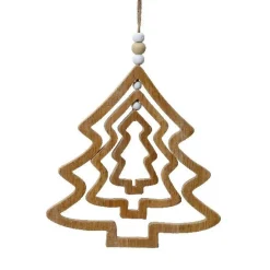 KAEMINGK Sapin de Noël à suspendre (H13 cm) et perles Nature Bois Online
