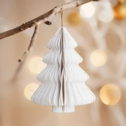 KAEMINGK Sapin en papier à suspendre (H15 cm) Fermeture Magnétique Blanc Discount