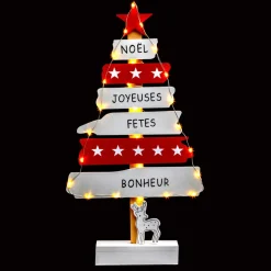 Feeric Lights & Christmas Sapin lumineux en bois à piles (H50 cm) Blanc chaud Hot