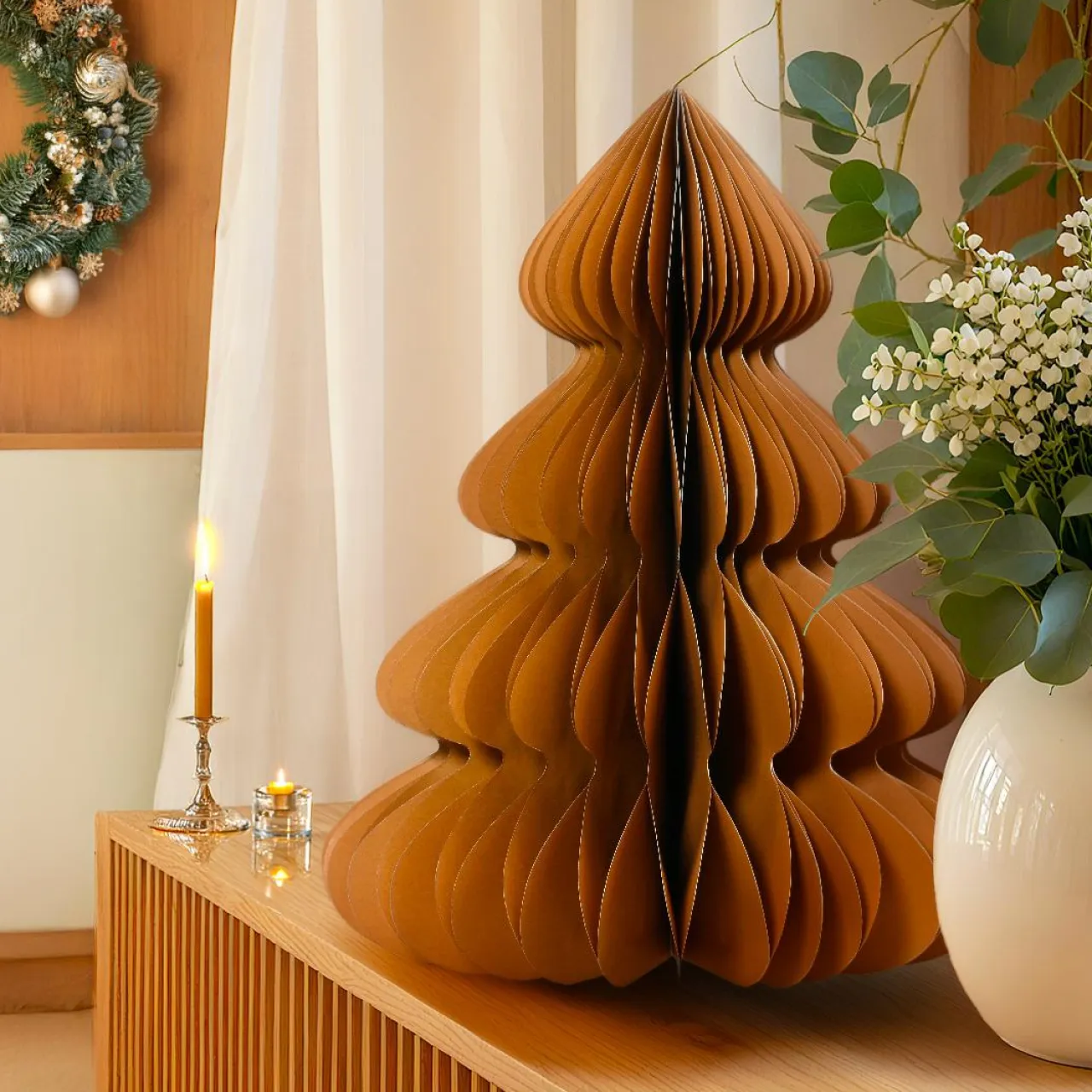 KAEMINGK Sapin papier à poser (H60 cm) Fermeture Magnétique Brun café Hot