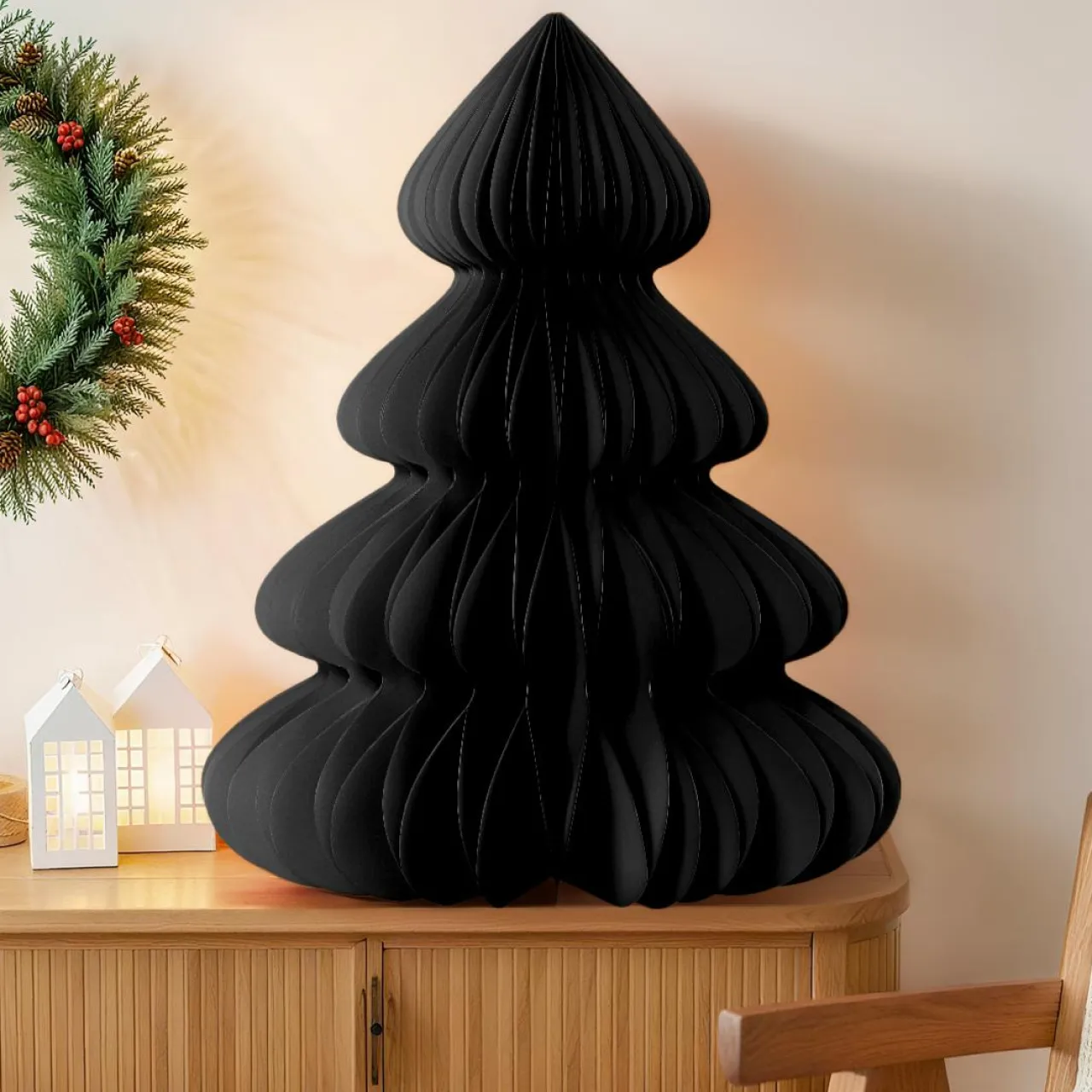 KAEMINGK Sapin papier à poser (H90 cm) Fermeture Magnétique Noir Outlet