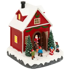 JJA Scène de vie illuminée et animée (H18 cm) Père Noël et enfants Multicolore Sale