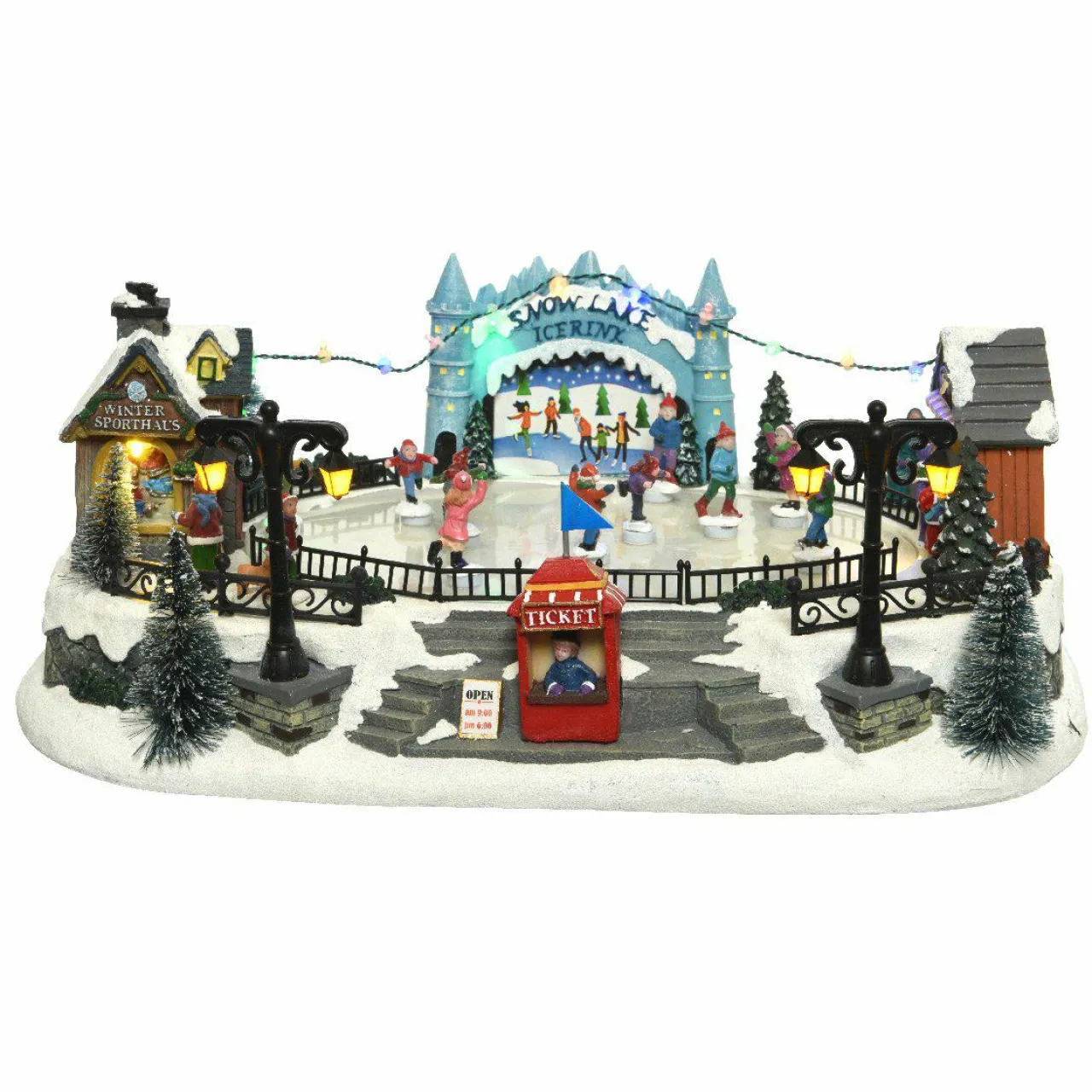 KAEMINGK Scène de vie illuminée et musicale Patinoire extérieure Discount