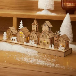 KAEMINGK Scène de vie lumineuse à piles en bois (30 x H13 cm) Hameau féerique New