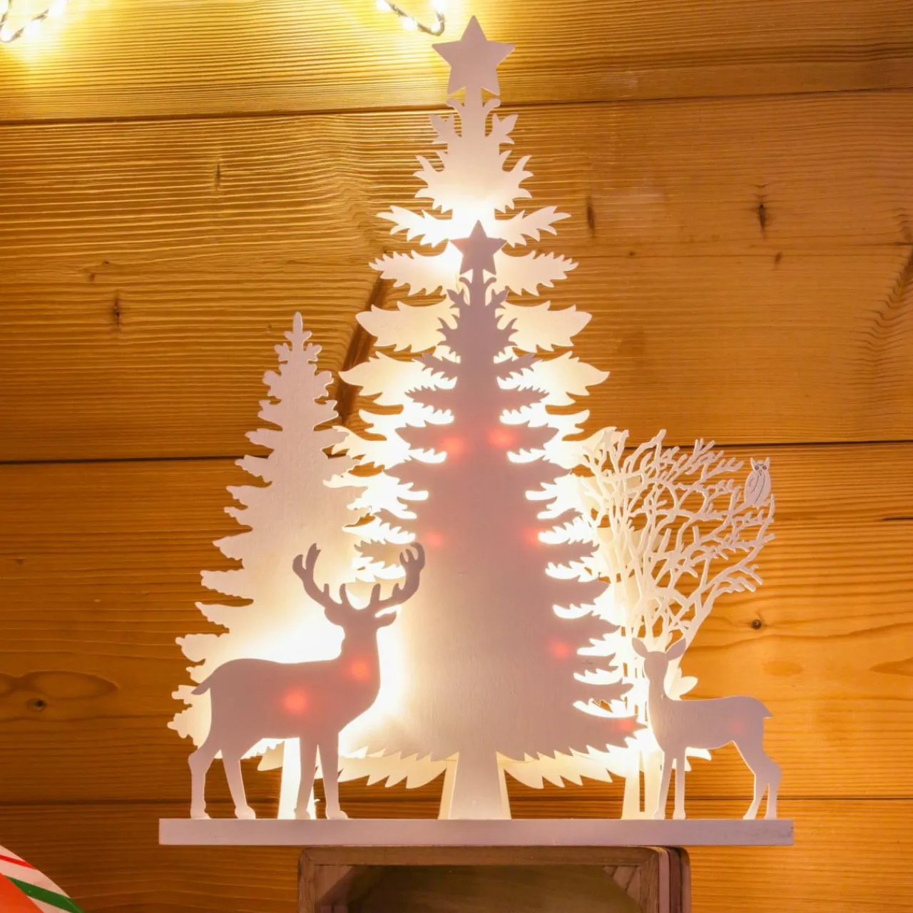 KAEMINGK Scène lumineuse en bois à piles (H40 cm) Forêt Blanc chaud