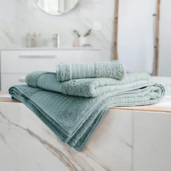 EMINZA Serviette de bain coton bio (90 x 150 cm) Méline Bleu glacier New
