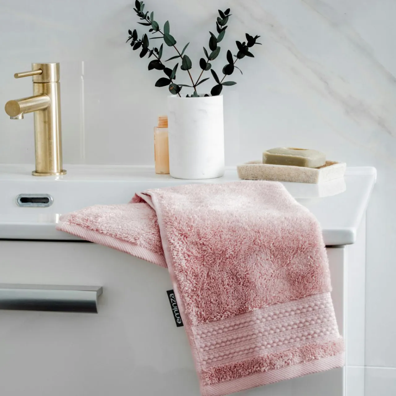 EMINZA Serviette de bain coton bio (30 x 50 cm) Méline Rose Pêche Sale