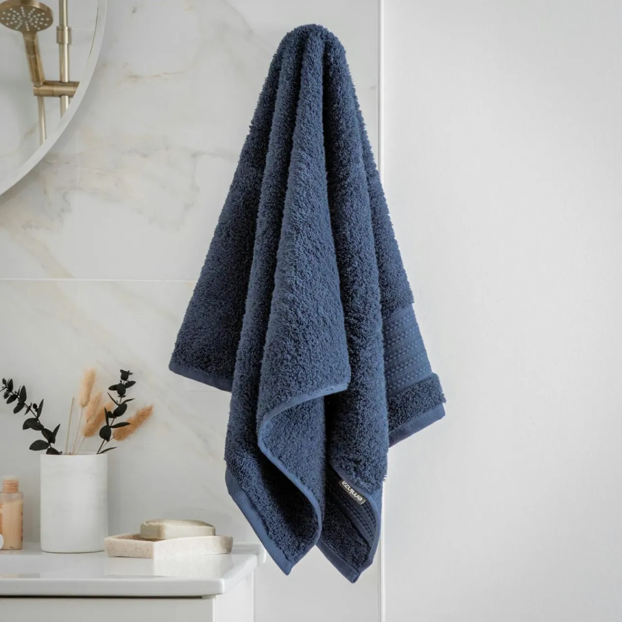 EMINZA Serviette de bain coton bio (50 x 90 cm) Méline Bleu nuit Outlet
