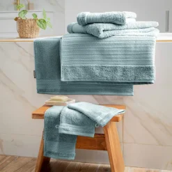 EMINZA Serviette de bain coton bio (30 x 50 cm) Méline Bleu glacier Outlet