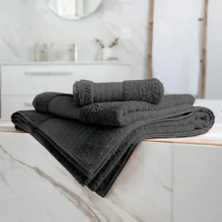 EMINZA Serviette de bain coton bio (30 x 50 cm) Méline Gris orage Gris foncé Hot