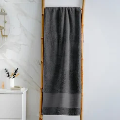 EMINZA Serviette de bain coton bio (90 x 150 cm) Méline Gris orage Gris foncé Hot