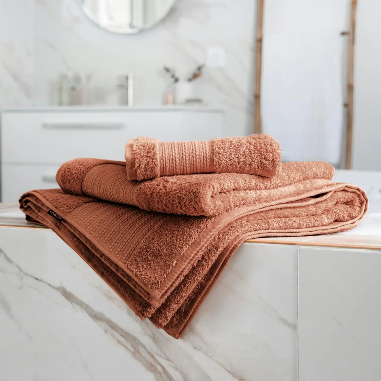 EMINZA Serviette de bain coton bio (90 x 150 cm) Méline Terracotta Clearance