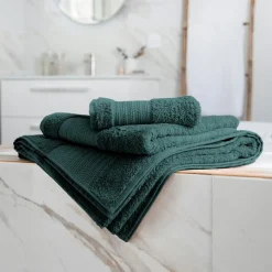 EMINZA Serviette de bain coton bio (50 x 90 cm) Méline Vert émeraude New