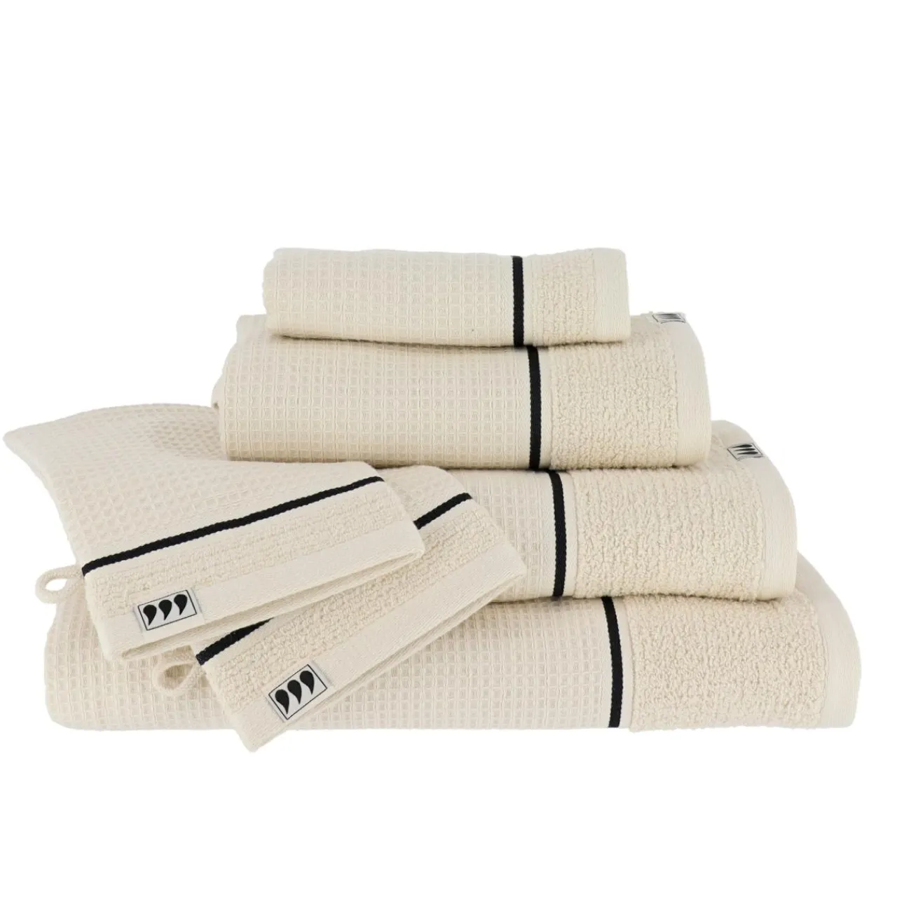 TENDANCE Serviette de bain coton nid d'abeille (30 x 50 cm) Japandi Beige Discount