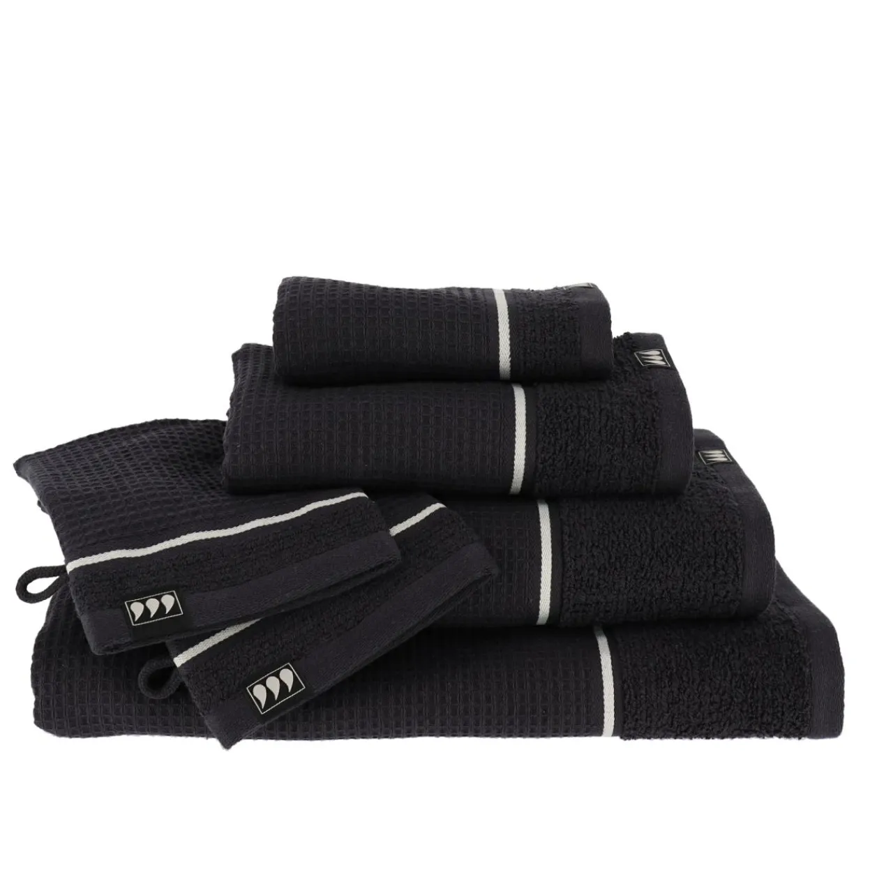 TENDANCE Serviette de bain coton nid d'abeille (30 x 50 cm) Japandi Noir Outlet