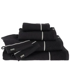 TENDANCE Serviette de bain coton nid d'abeille (50 x 90 cm) Japandi Noir Hot