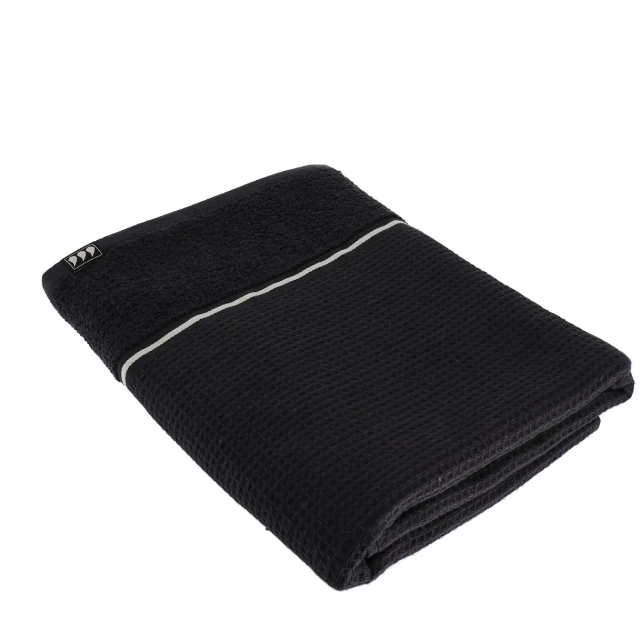 TENDANCE Serviette de bain coton nid d'abeille (70 x 130 cm) Japandi Noir Discount