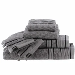 TENDANCE Serviette de bain coton (50 x 90 cm) Black Line / noir Gris New